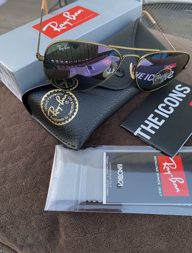 Ray Ban Aviator RB3026 Sunglasses 62mm Purple Lens/Gun-colored Frame