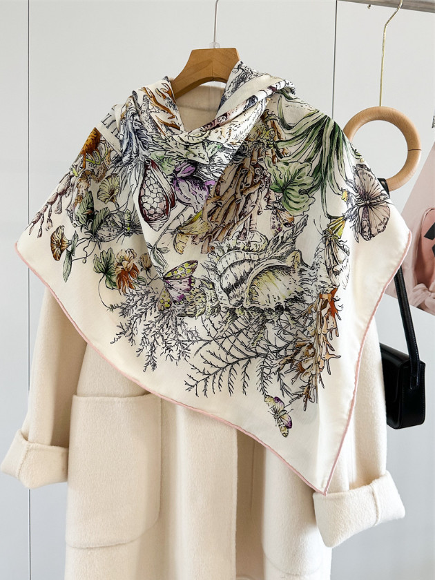 70% cashmere 30% silk Underwater Worldr double sided print square Wrap shawl 53″
