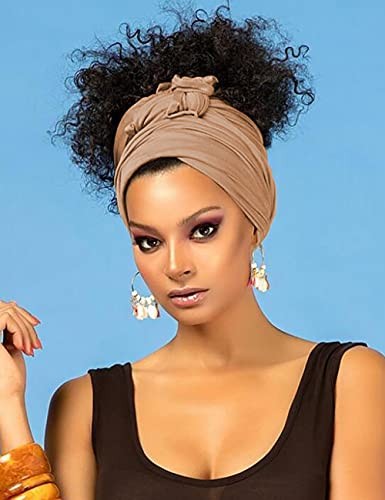 Head Wraps for Black Women Stretch Head Scarf Long African Hair 1pcs -Camel