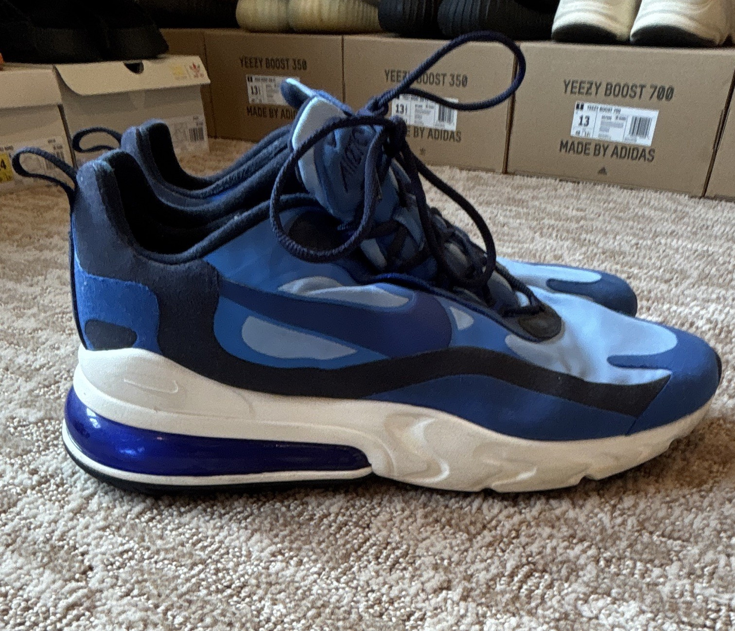 Nike Air Max 270 React Blue Colorblock Men Low Top Lace Up Rubber Sole