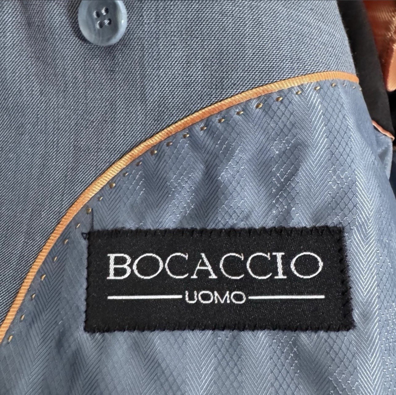 Bocaccio Uomo Men’s Blue 3-Piece Wool Twill Suit Regular Fit 38L