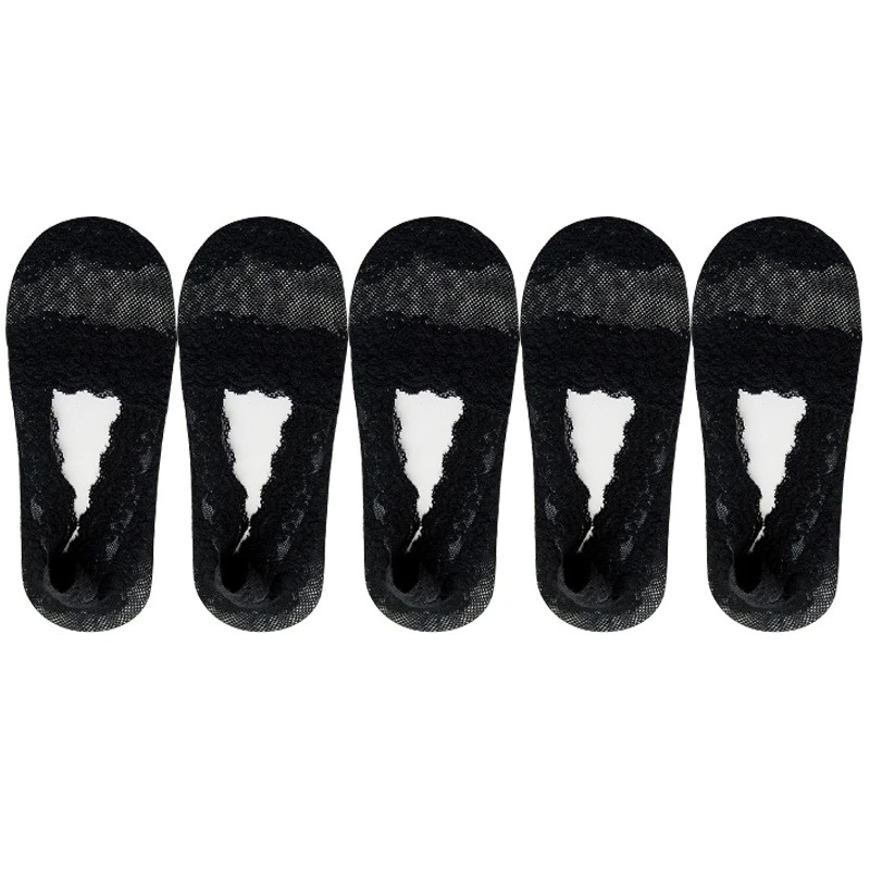 5 Pairs Socks Women’s Lace Invisible Short Ankle Foot Cotton White Low Cut Boat
