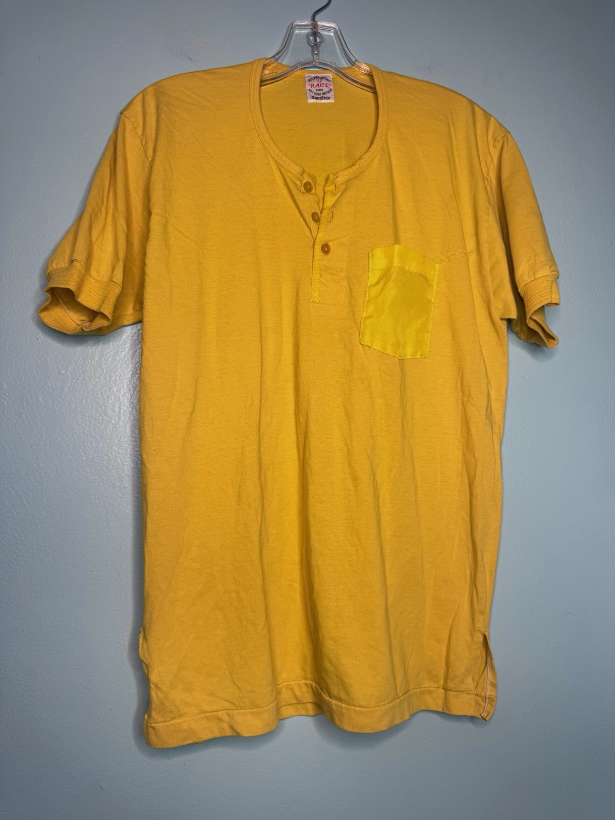 Race Brand Short Sleeve T Shirt Henley Goldstar After Pocket Yellow