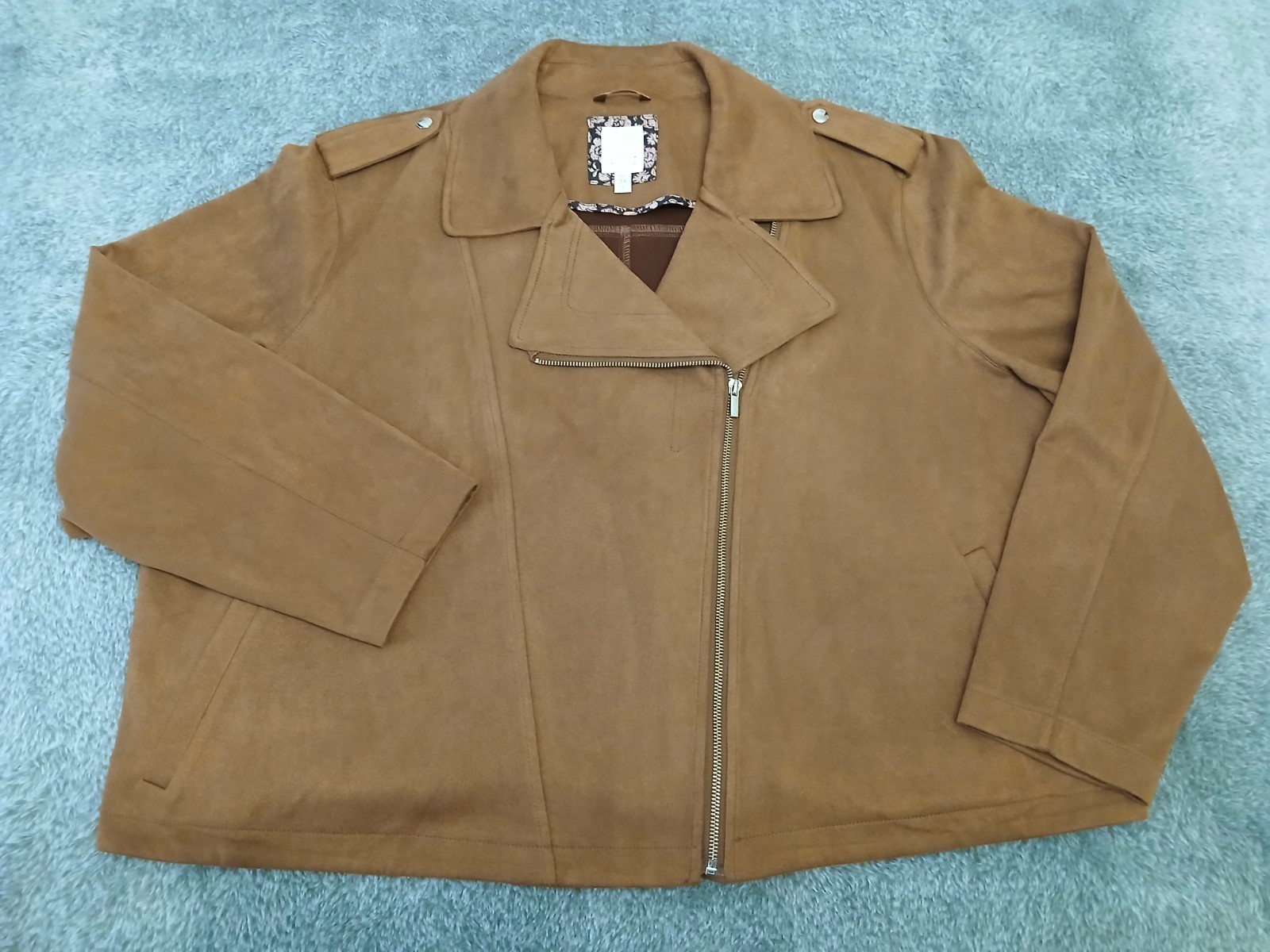 LC Lauren Conrad Women’s Brown Faux Suede Moto Jacket Asymmetrical Zip 3XL – EUC