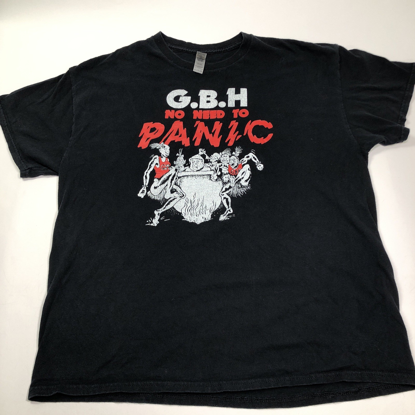 GBH No Need To Panic Album Logo size XL Black T Shirt UK Hardcore Punk Band Tee