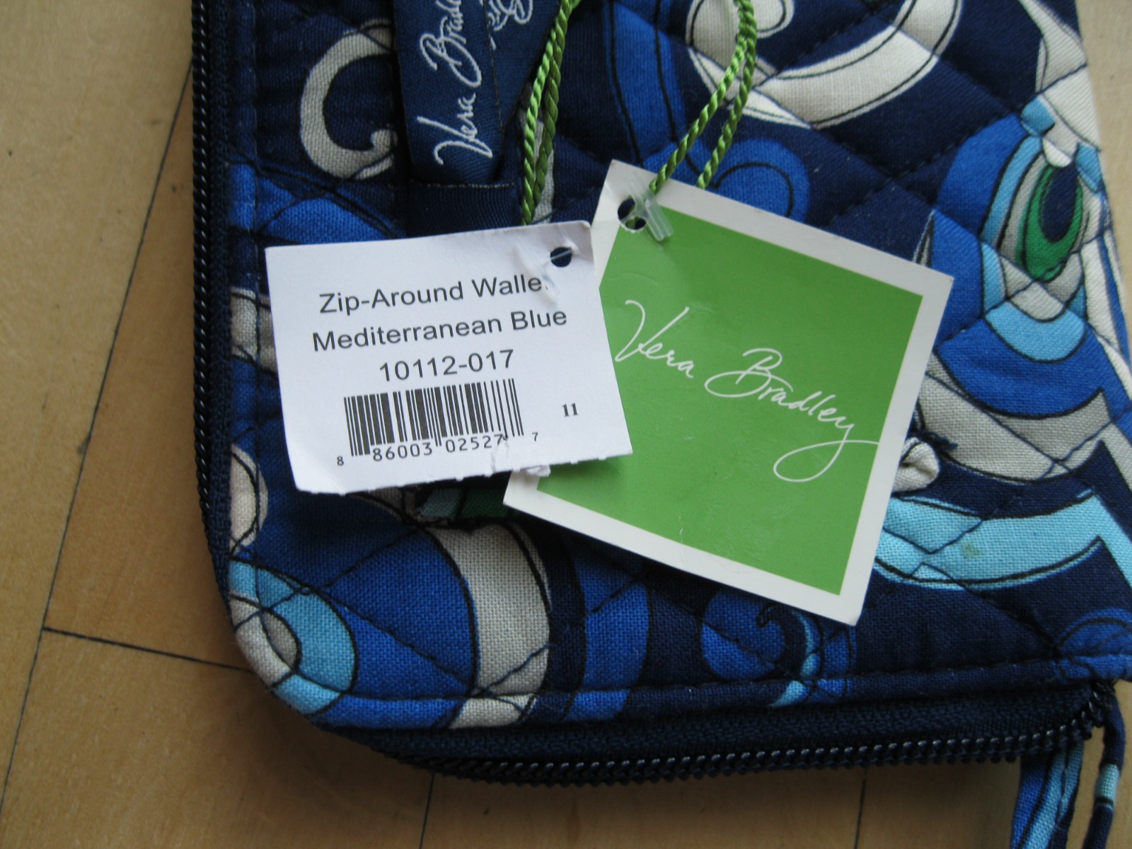 Vera Bradley Zip Around Card ID Quilted Wristlet Wallet Mediterranean Blue NEW