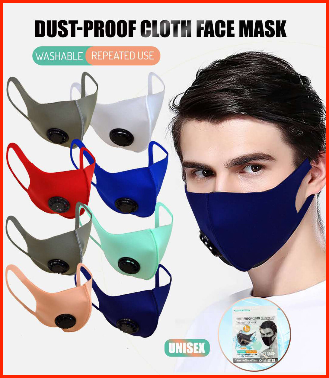 SALE vent Black & Colors Face Fashion Mask Washable Reusable Adult MASK US SHIP