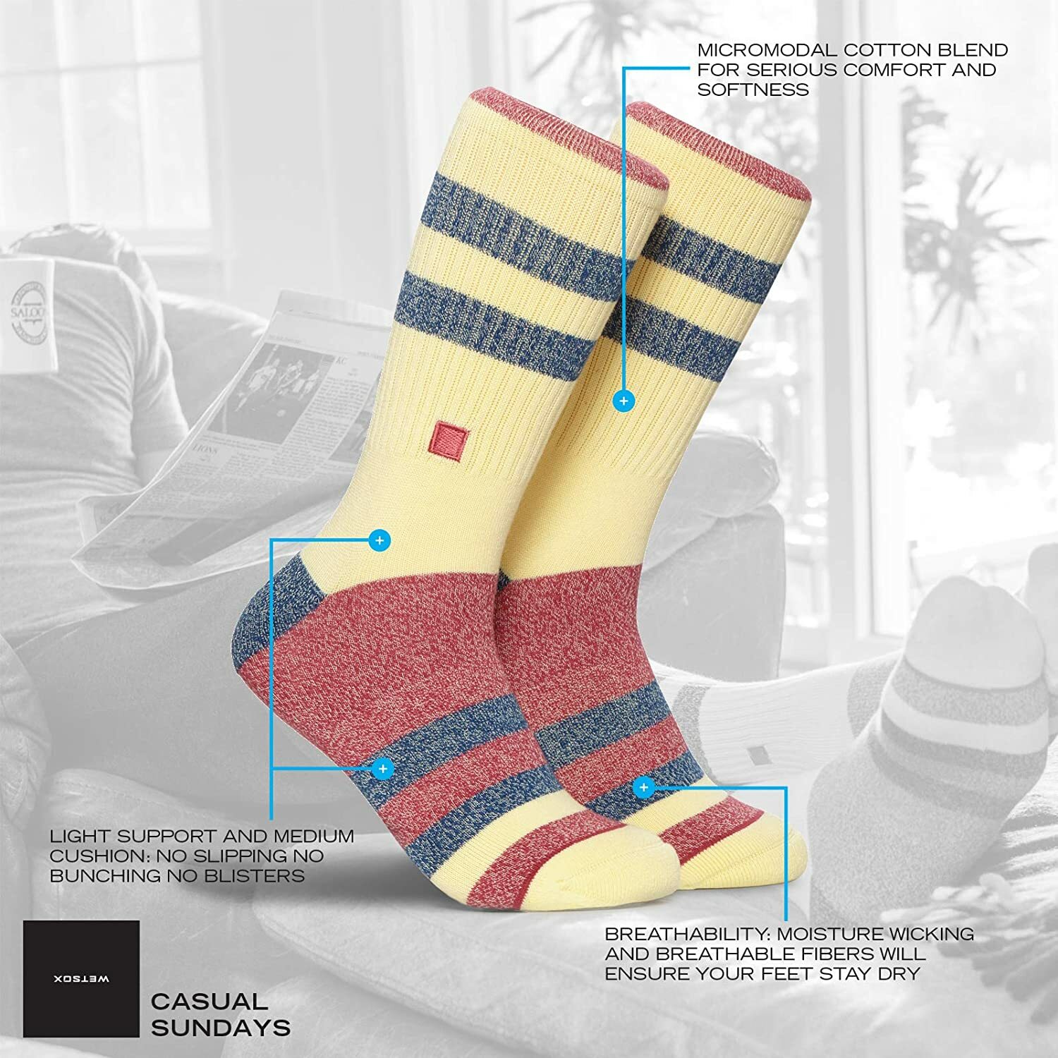 3 Pair WETSOX Sundays Men’s – Women’s Crew Soft Micro Modal Cotton Socks