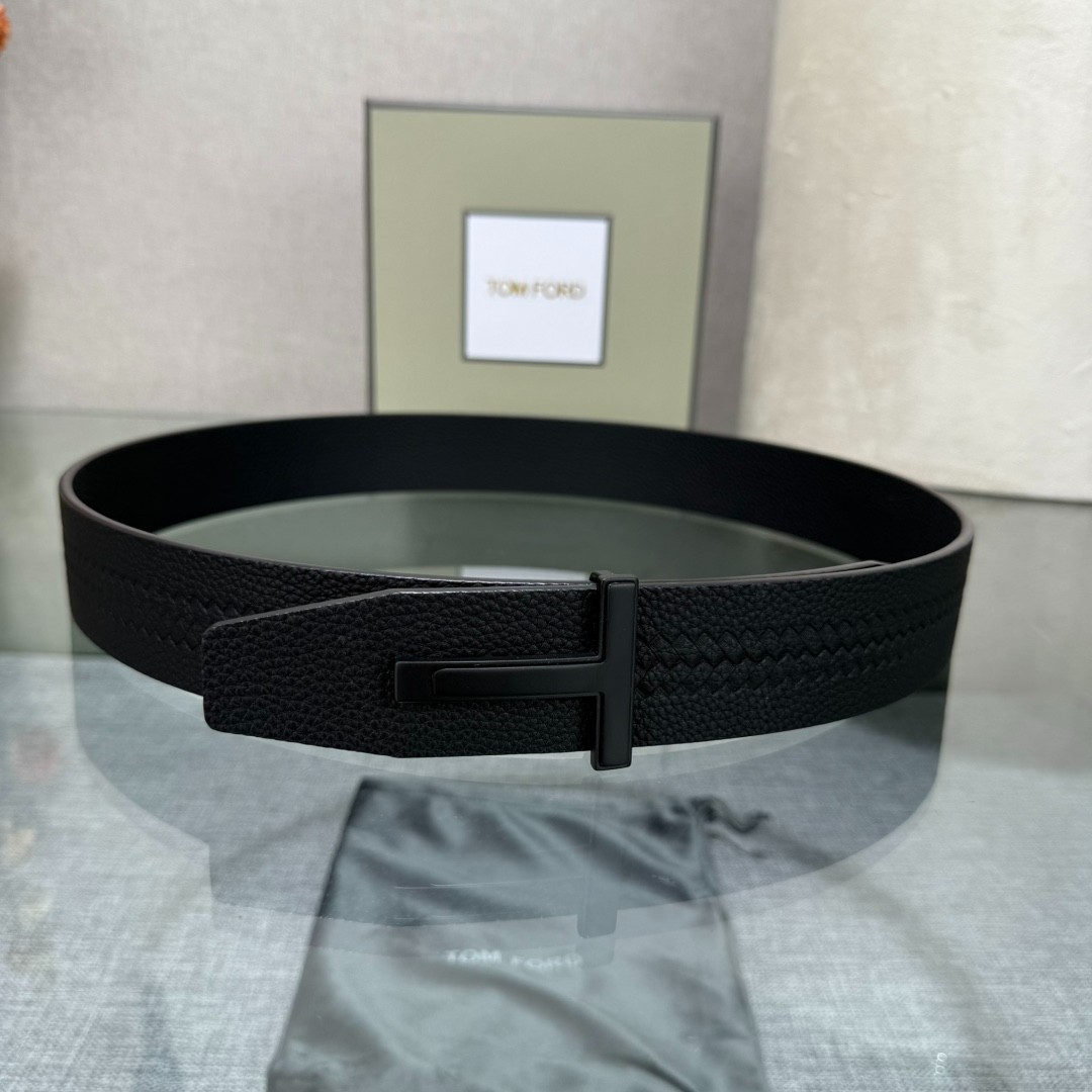 TOM FORD Reversible Black Calfskin Leather 38mm Belt Black Buckle