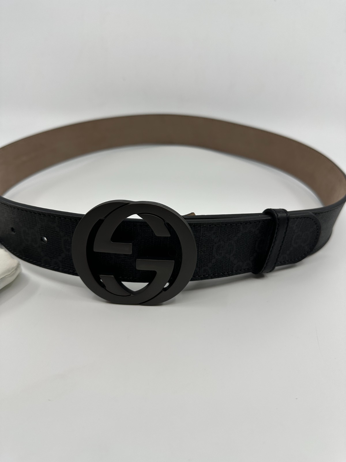 GG Mono Black/GreyGUCCl Canvas Belt with Black Buckle