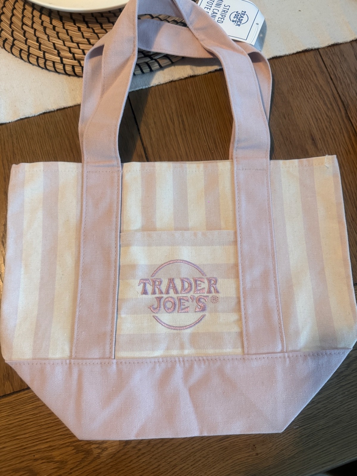 trader joes striped mini tote pink