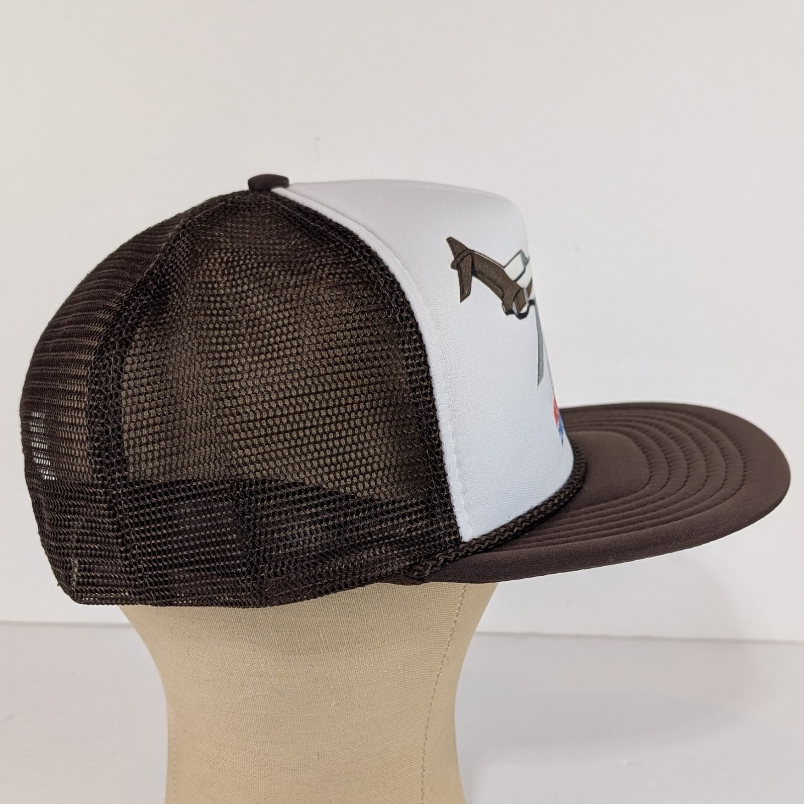 Vtg UPS Next Day Air Mesh Snapback Trucker Hat Brown White Airplane Plane 80s 90