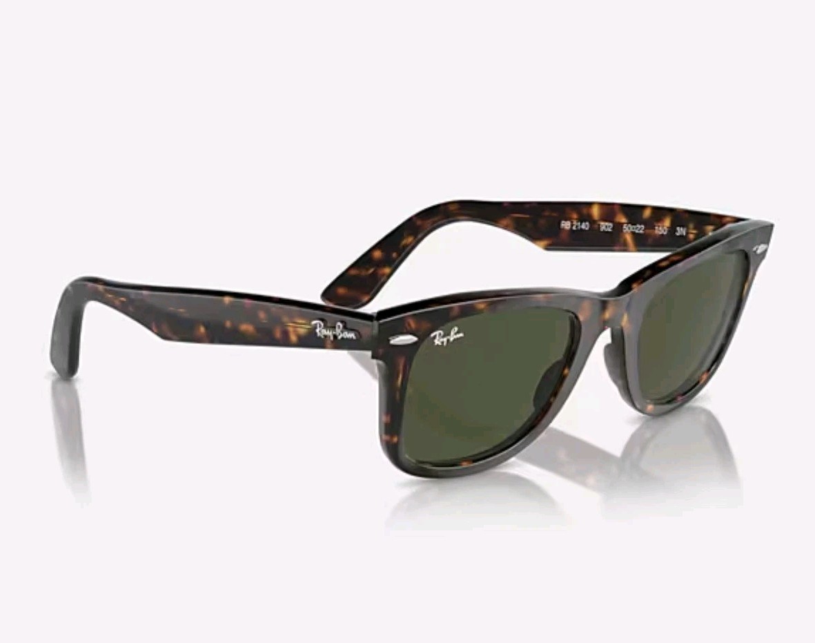Ray-Ban RB2140 902 50-22 Wayfarer Green Lenses Unisex Sunglasses Tortoiseshell