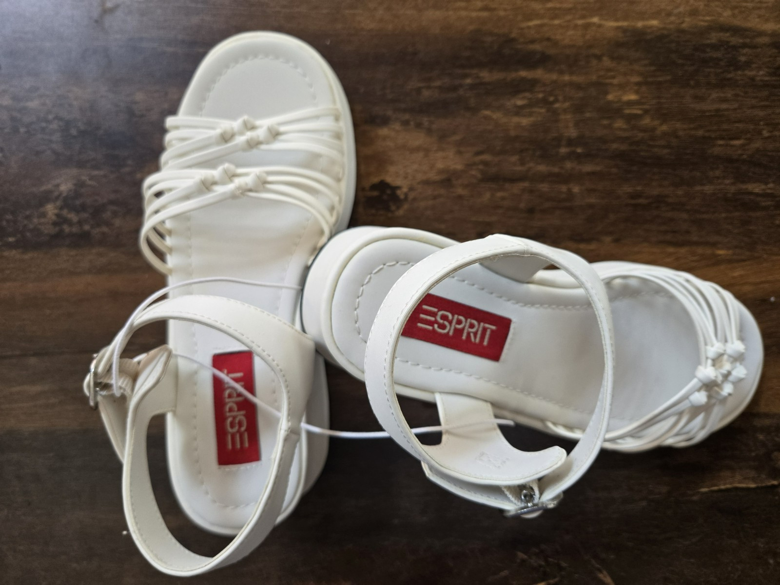 ESPRIT Youth Girls Size 1 (8.5 inches long) White Strap Shoes/Sandals, NIB!