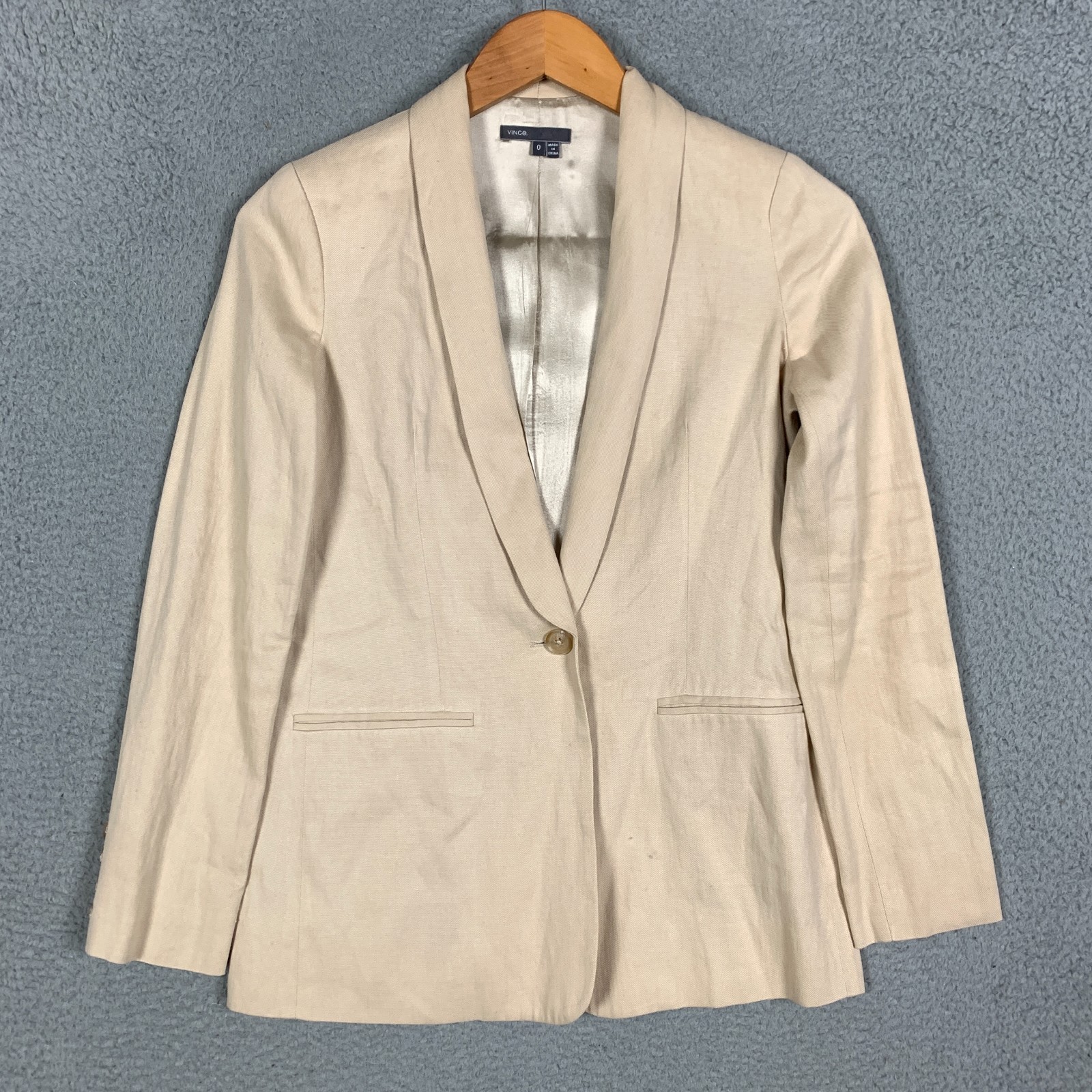 Vince Blazer Jacket Women’s 0 Natural Tan Linen Blend Shawl Collar Single Button