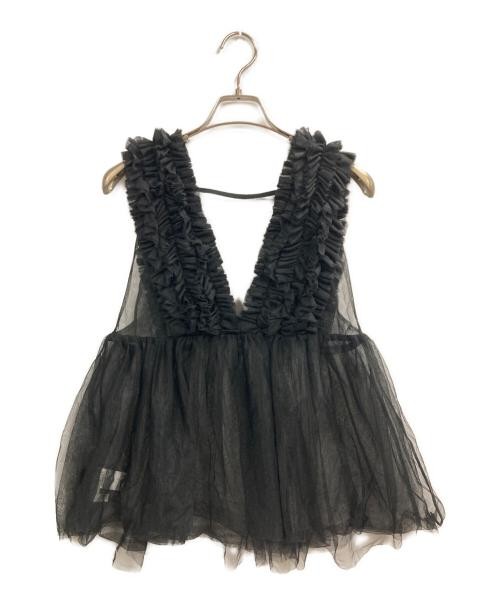 Rienda Black Nylon Sleeveless Tulle Frill Top M Women’s Elegant Blouse