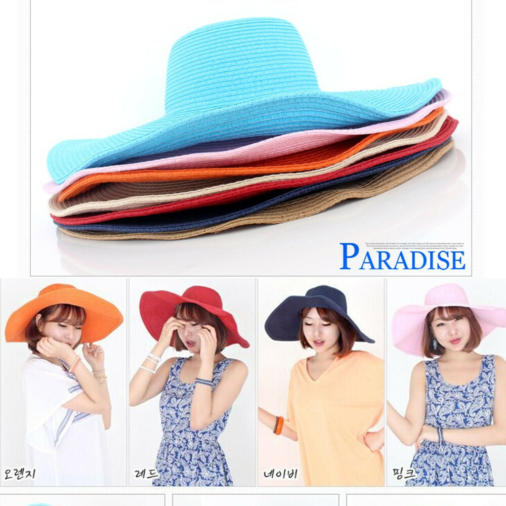 Women’s Summer Large Floppy Folding Wide Brim Cap Sun Straw Beach Hat USA