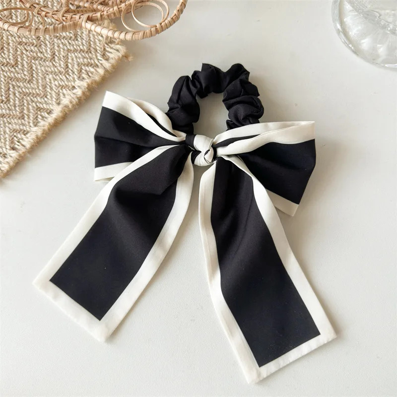 1Pc Fashion Solid Bow Ribbon Tassel Hair Scrunchies Elastic Hair Bands For Women