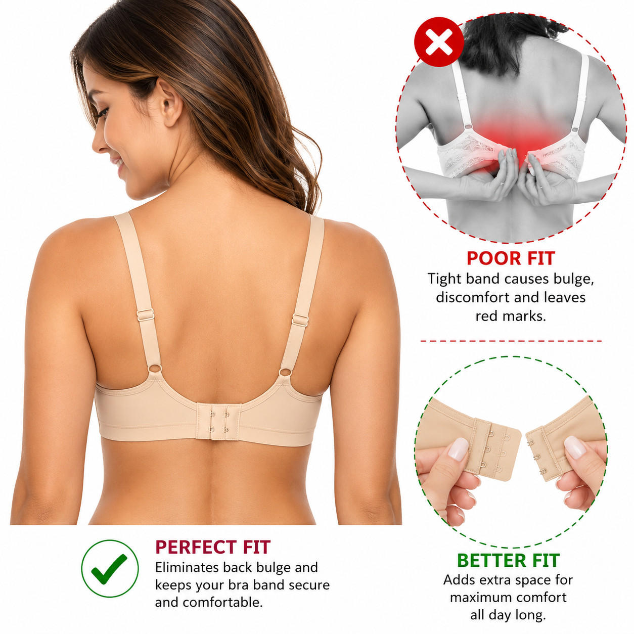 3ROW 2,3,4 Hook Bra Extender Extension Bra Strap Strapless Underwear Maternity