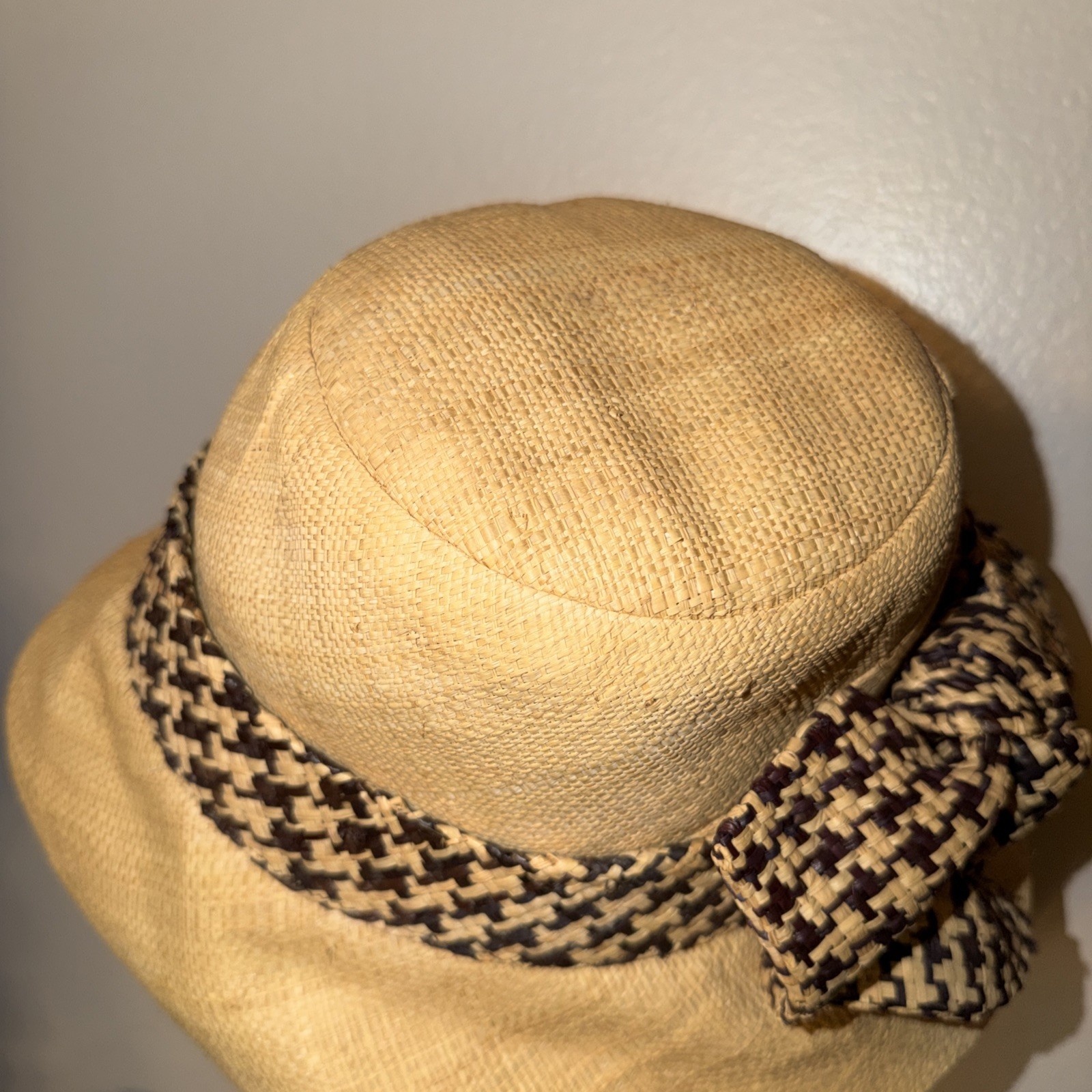 ONIGO Handmade Woven Madagascar Raphia Fedora Sun Hat Variegated Neutral Tones