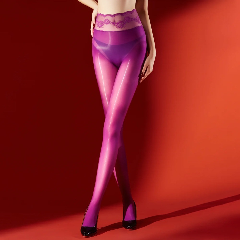 Seamless Oil Glossy Shiny Stockings Ultra Sheer Tights Lace High Waist Pantyhose