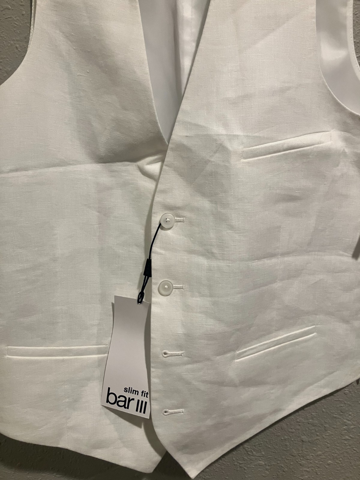 $115 Bar III Men’s Medium Slim Fit Linen White Suit Vest Brand New With Tags