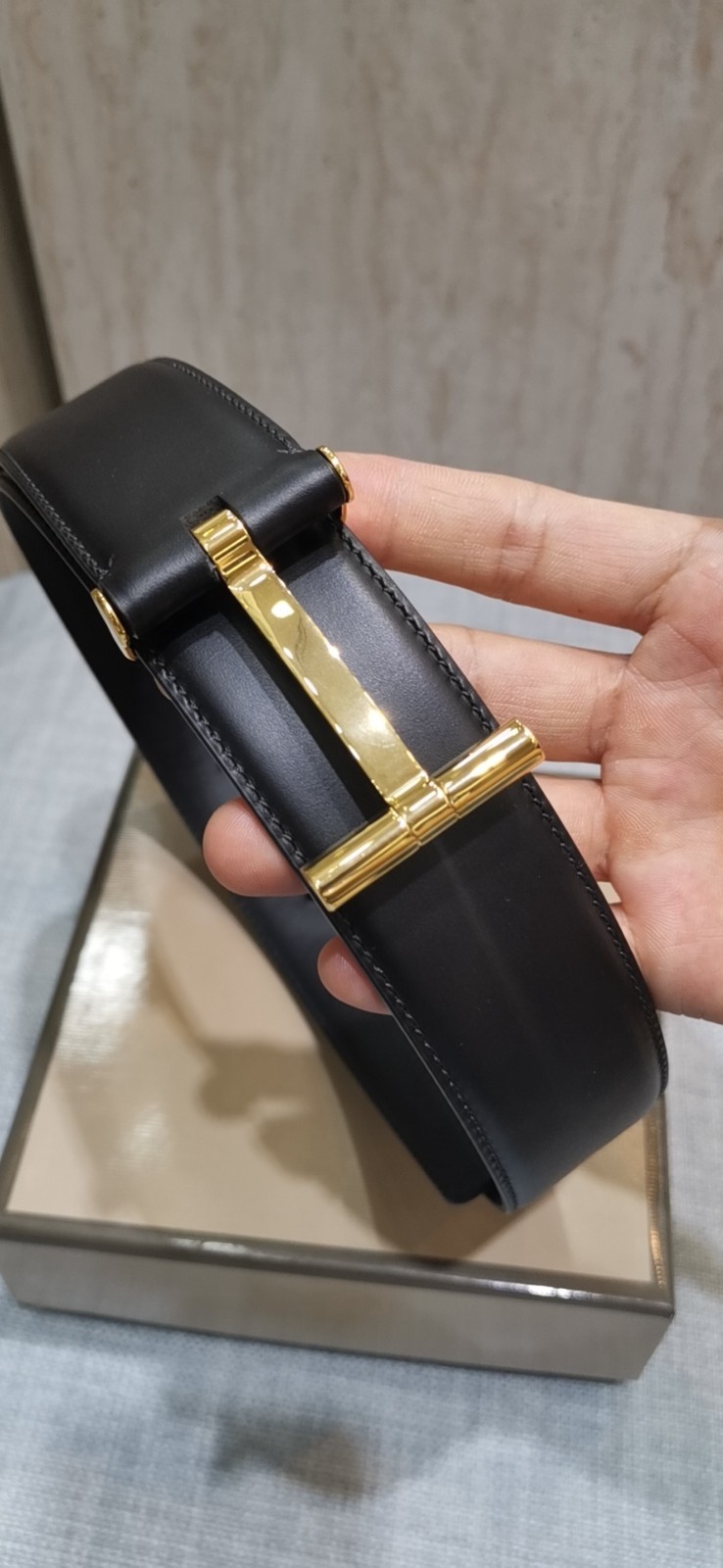 Tom Ford Black Leather Belt Gold Hardware New Free Shipping