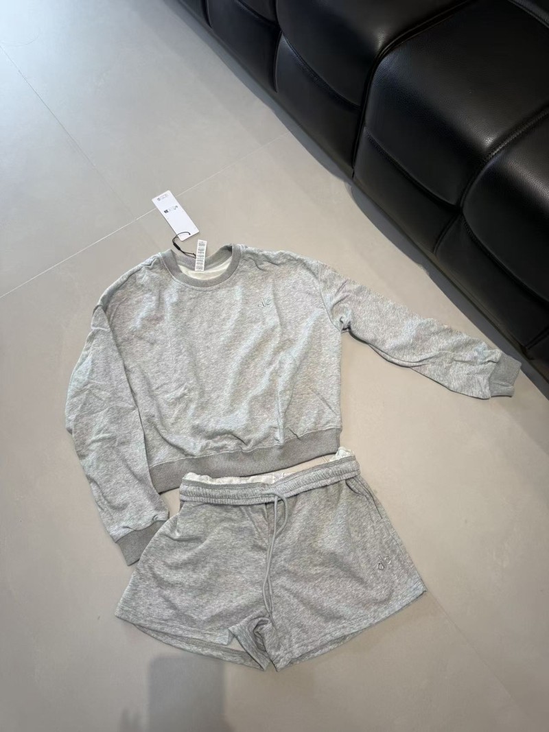 NEW AIo Yoga Sports Set Cropped Accolade Crewneck Pullover+Shorts Suit Women Set
