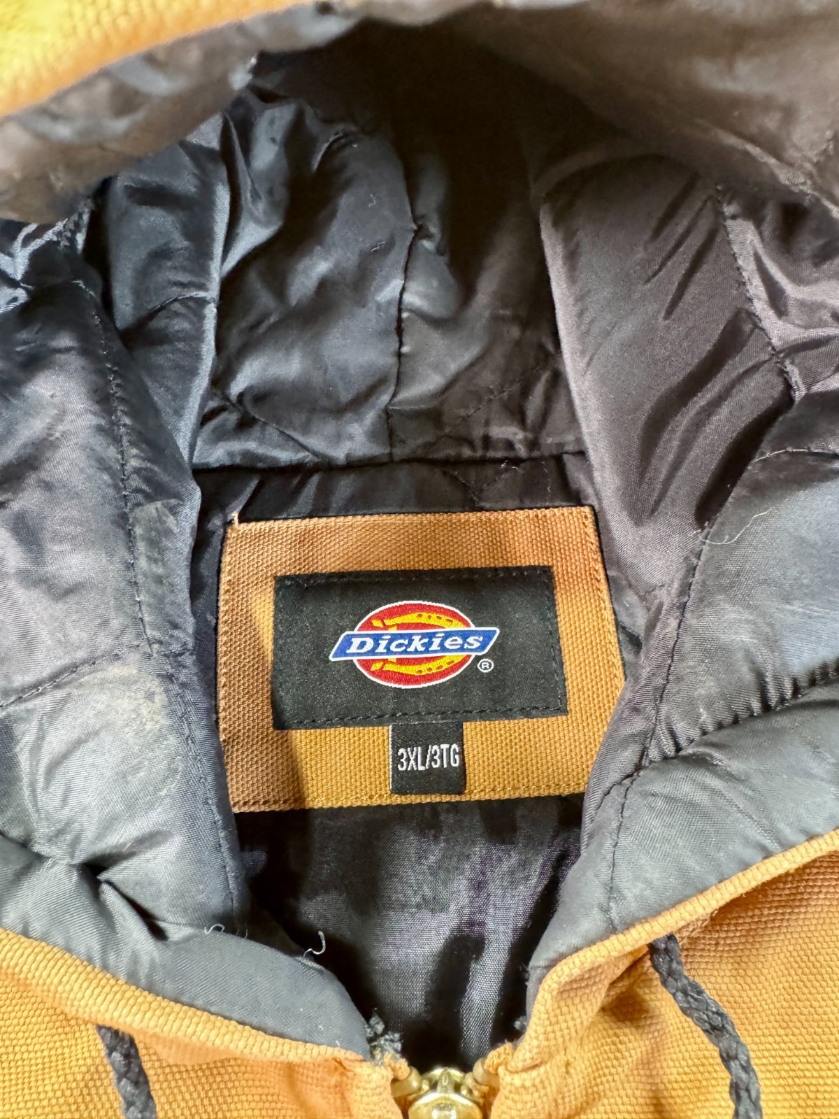 Dickies Duck Canvas Hooded Work Jacket Tan Brown Zip Up 3XL Lined