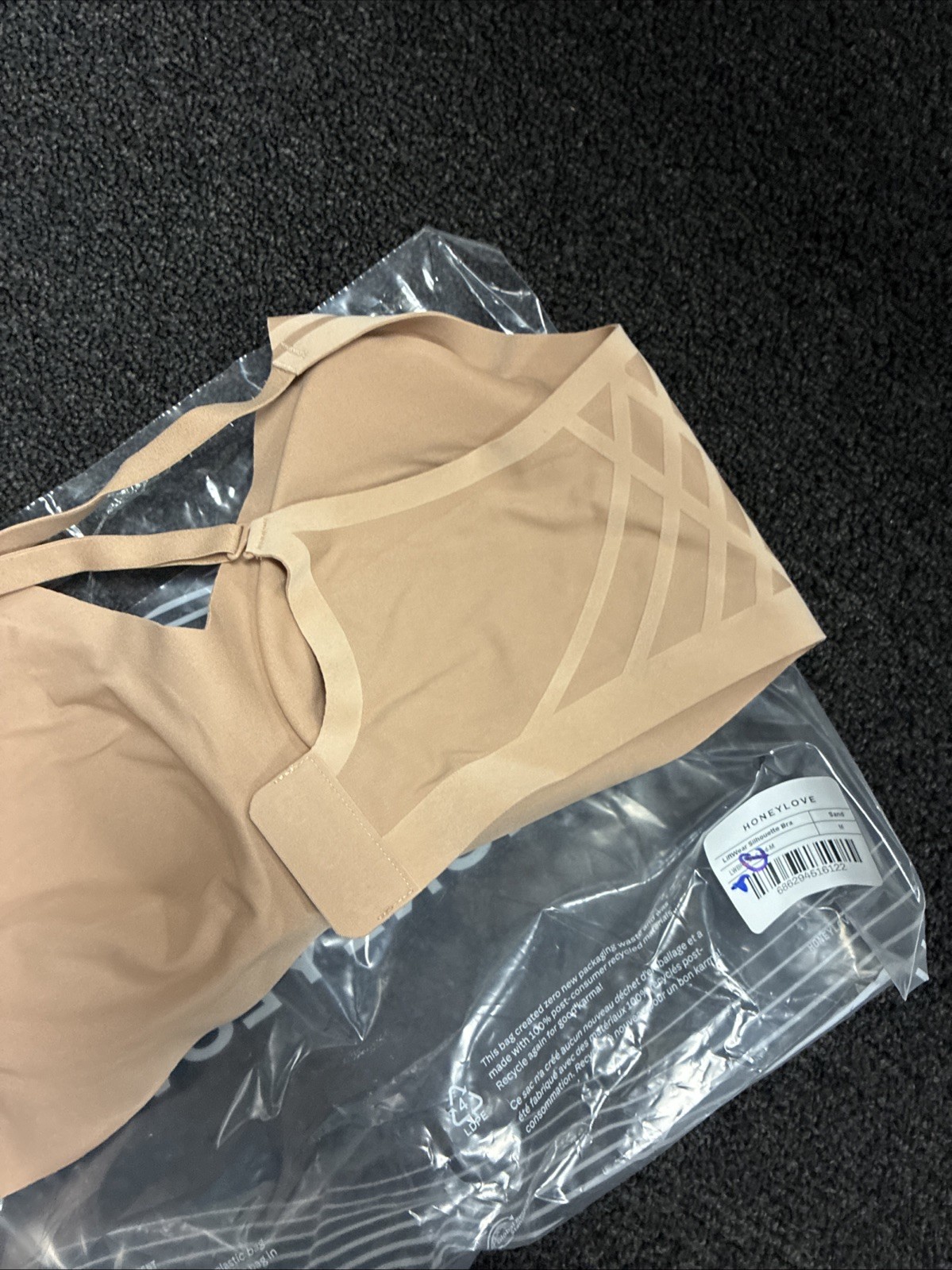 Honey Love Bra Womens SZ Med Sand Wireless Crossover Padded Comfort Women’s New