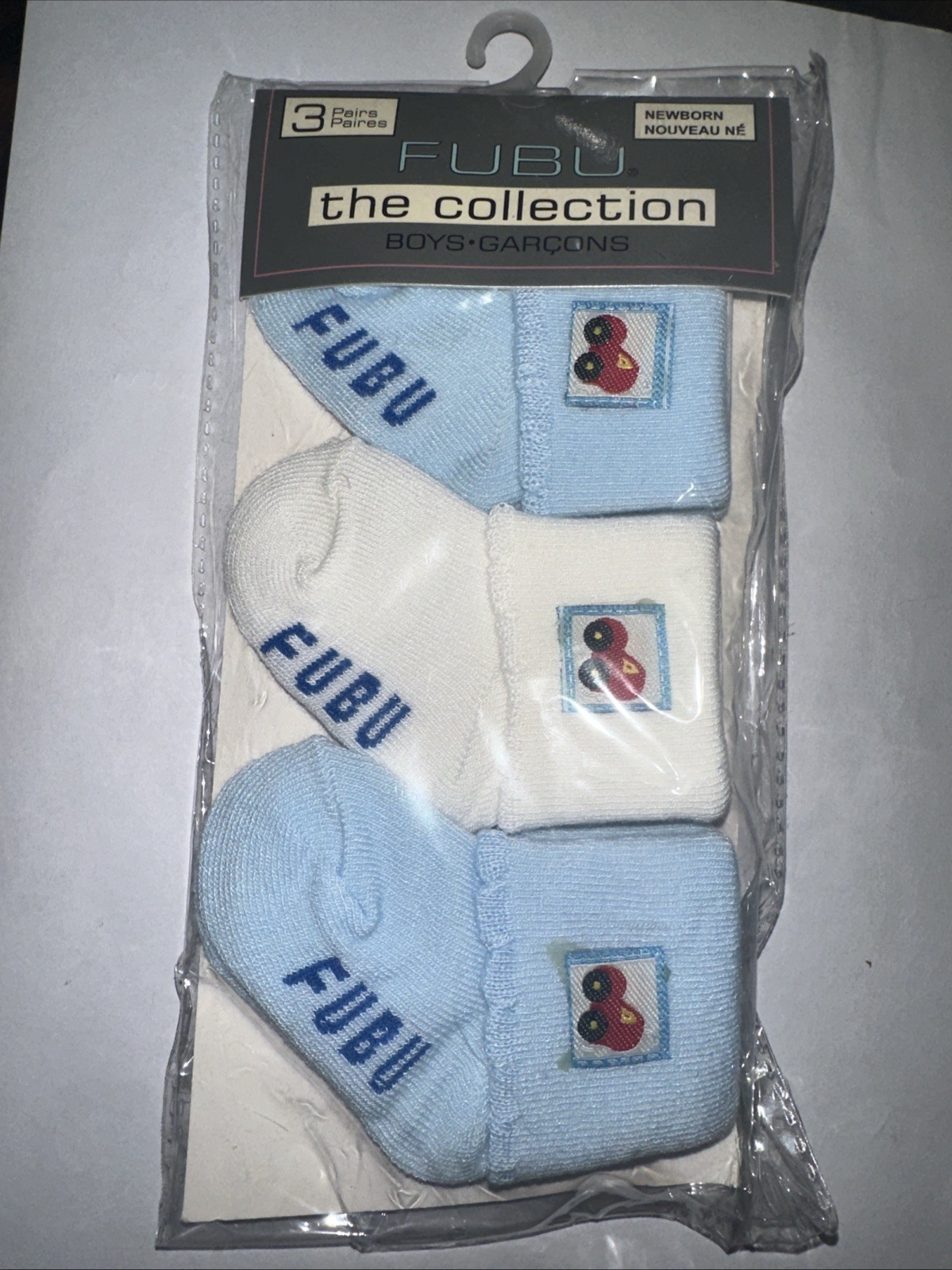 Fubu Newborn Socks 3 Pairs : 2 Pairs Blue One Pair White 80% Cotton 20% Spandex