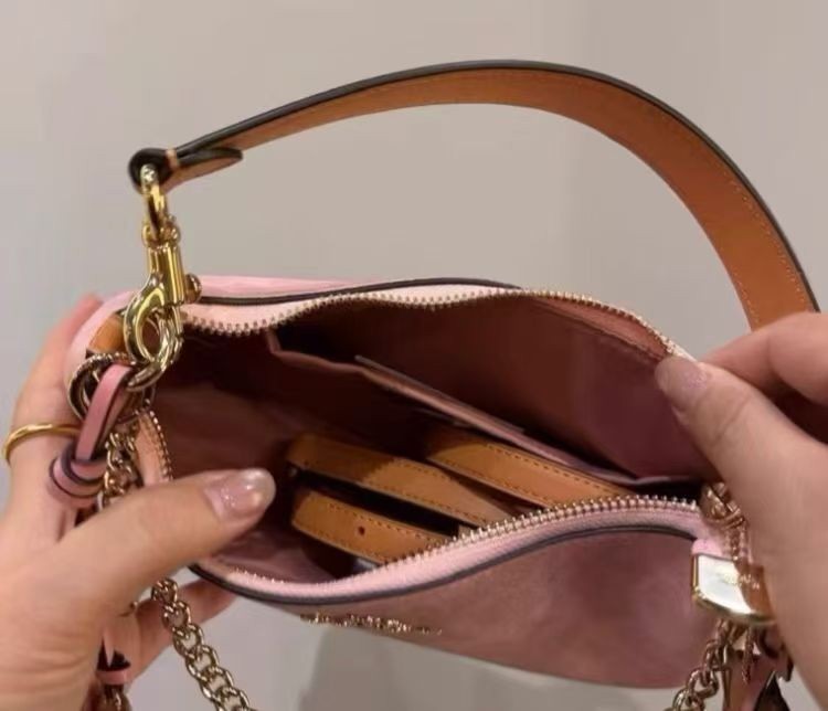 NWT Coach Gold Powder Pink Teri Shoulder Bag Signature with Charms CEA20