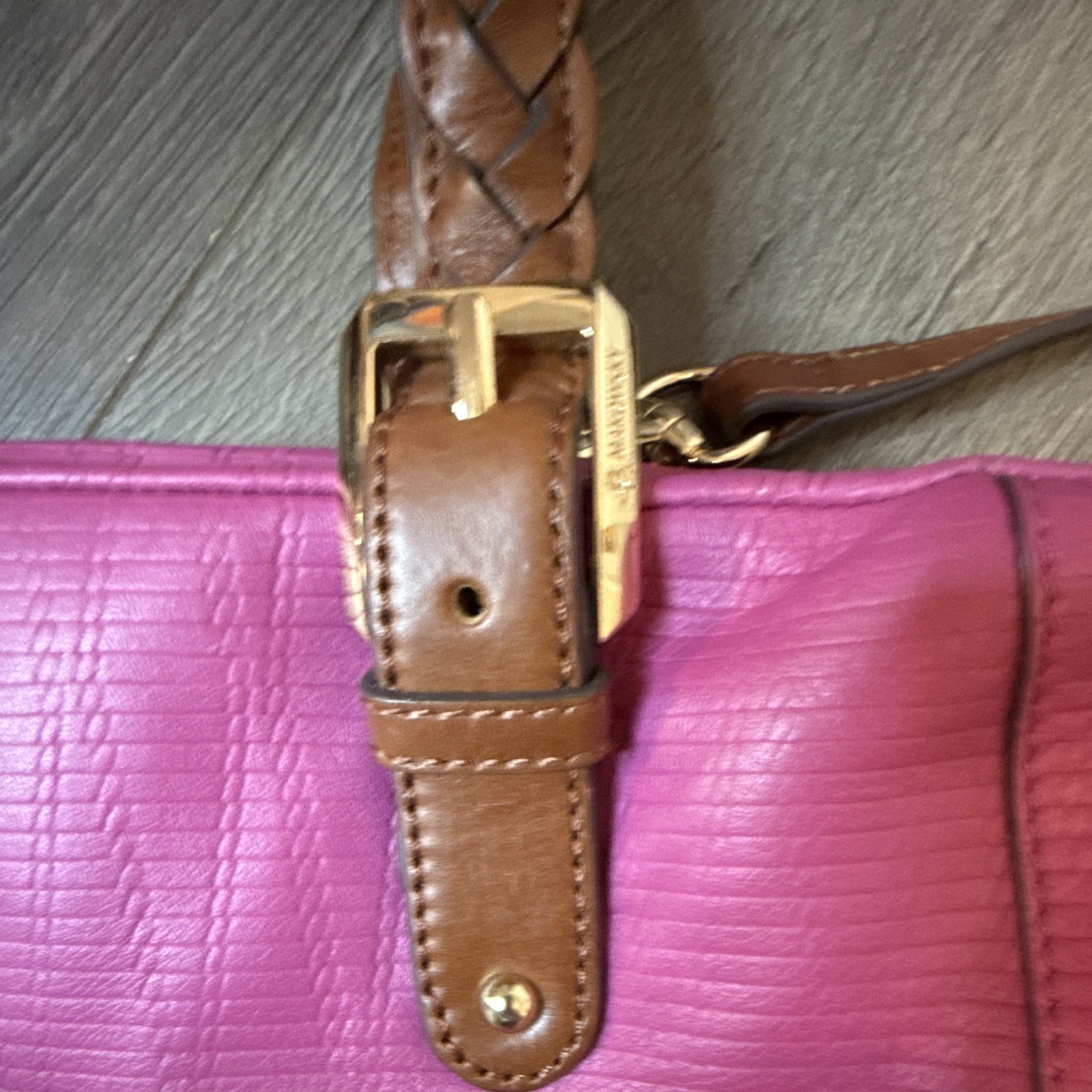 B. Makowsky Pink Satchel Top Handle Zip Lined Inner Pockets Gold Hardware