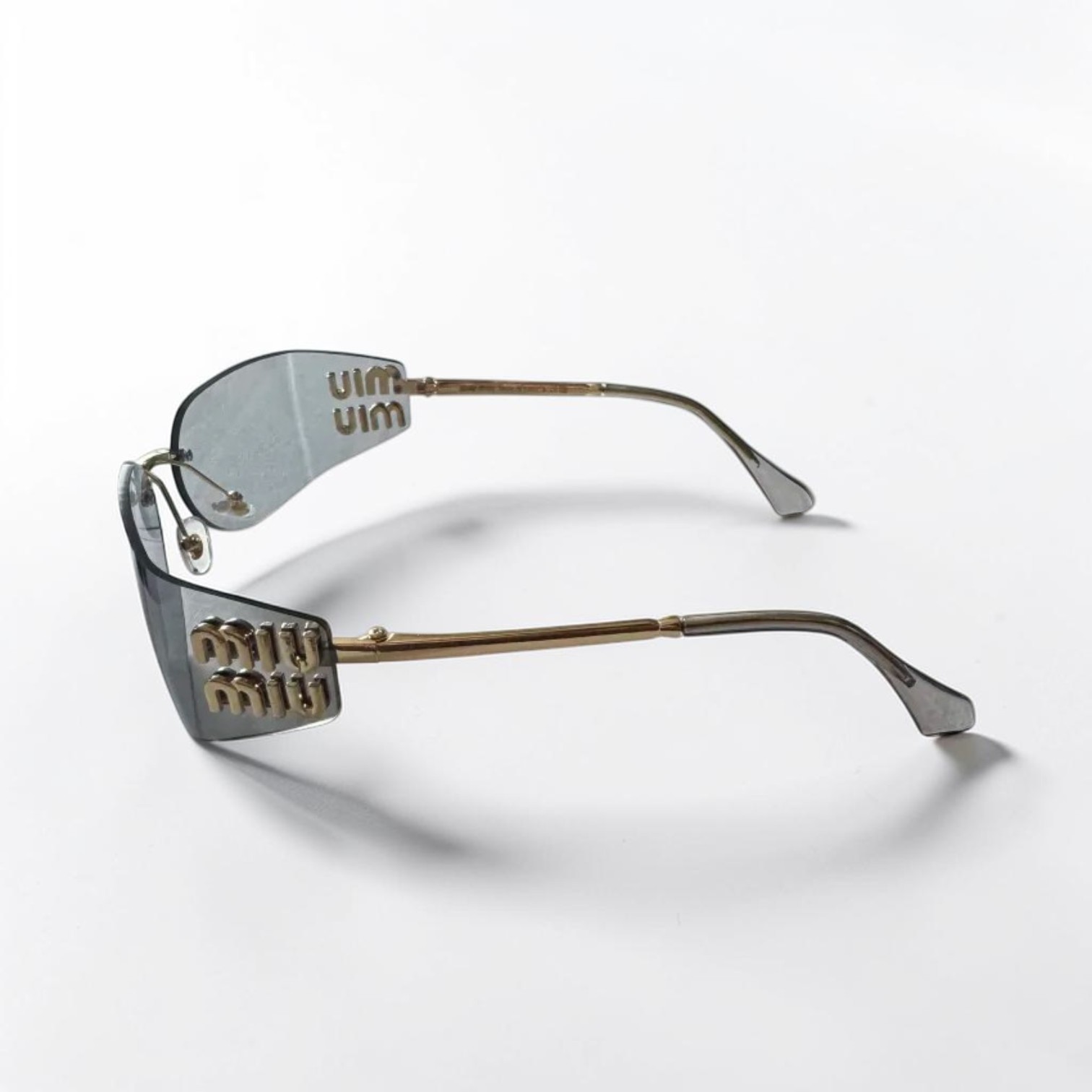 Miu Miu MU A51S Pale Gold Grey Brown Women Wrap Sunglasses