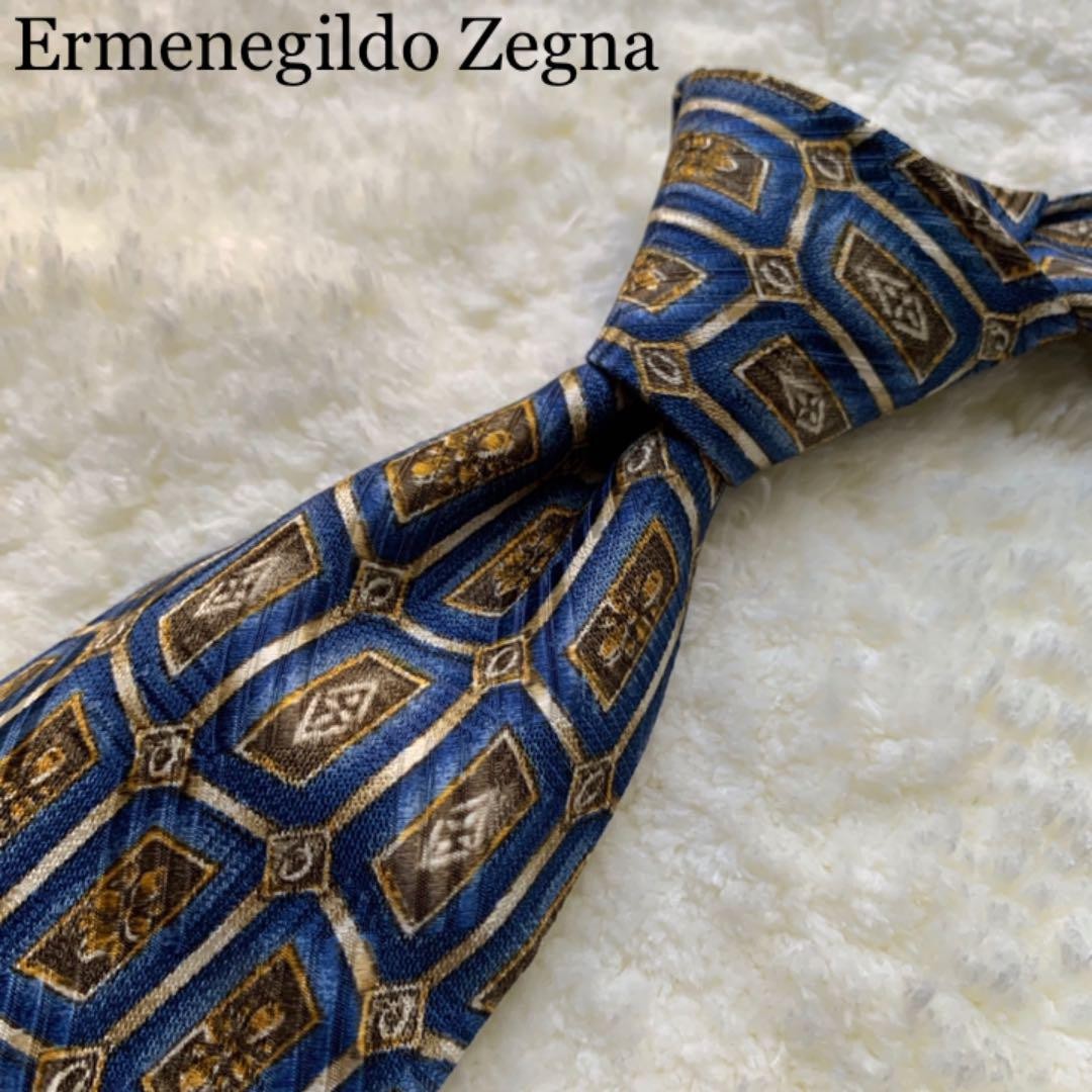 Ermenegildo Zegna 100% Silk Tie Blue Width 9.7cm Length 143cm