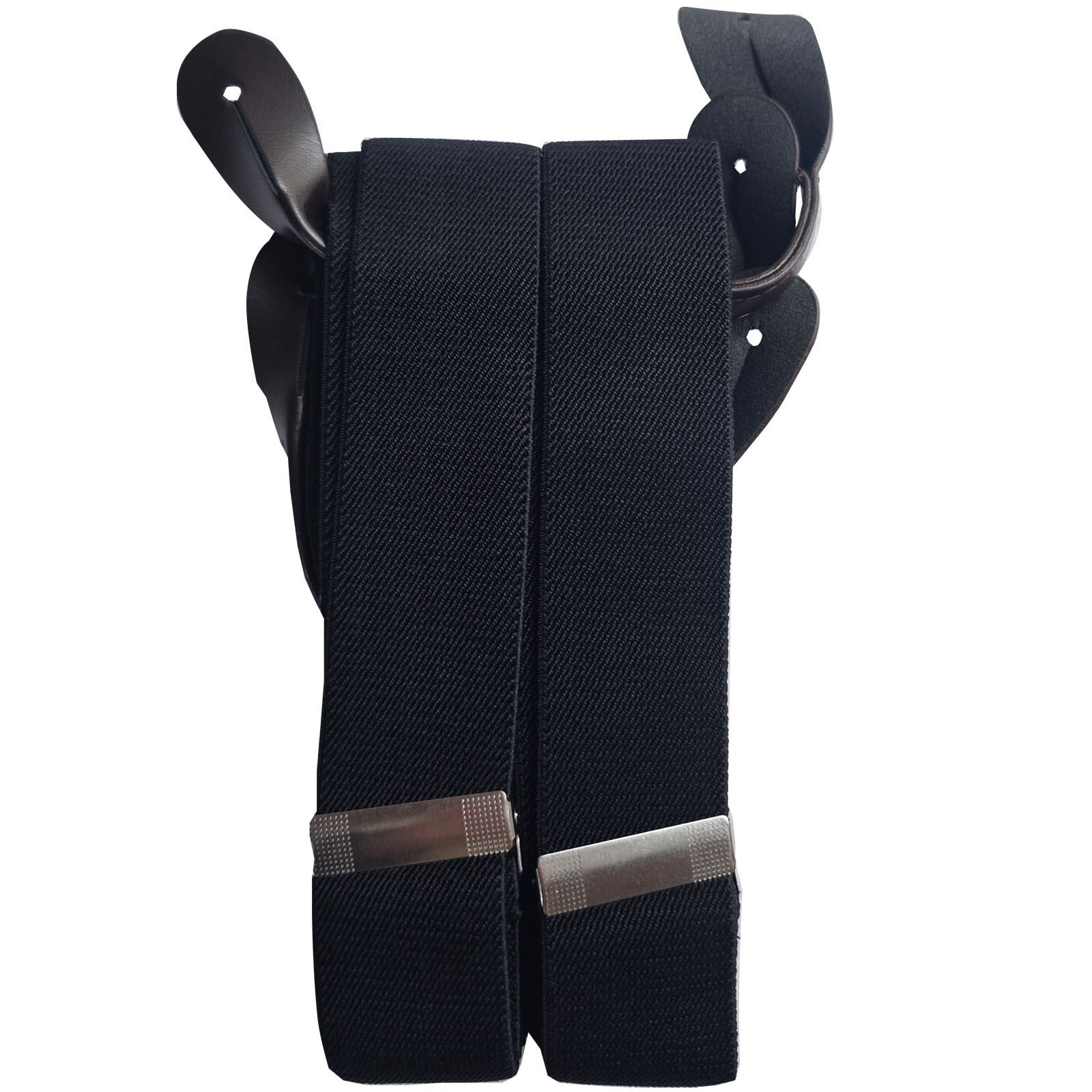 Button Holes Link Men’s Suspenders-Black with 6 Button Holes 2 Length Adjusters