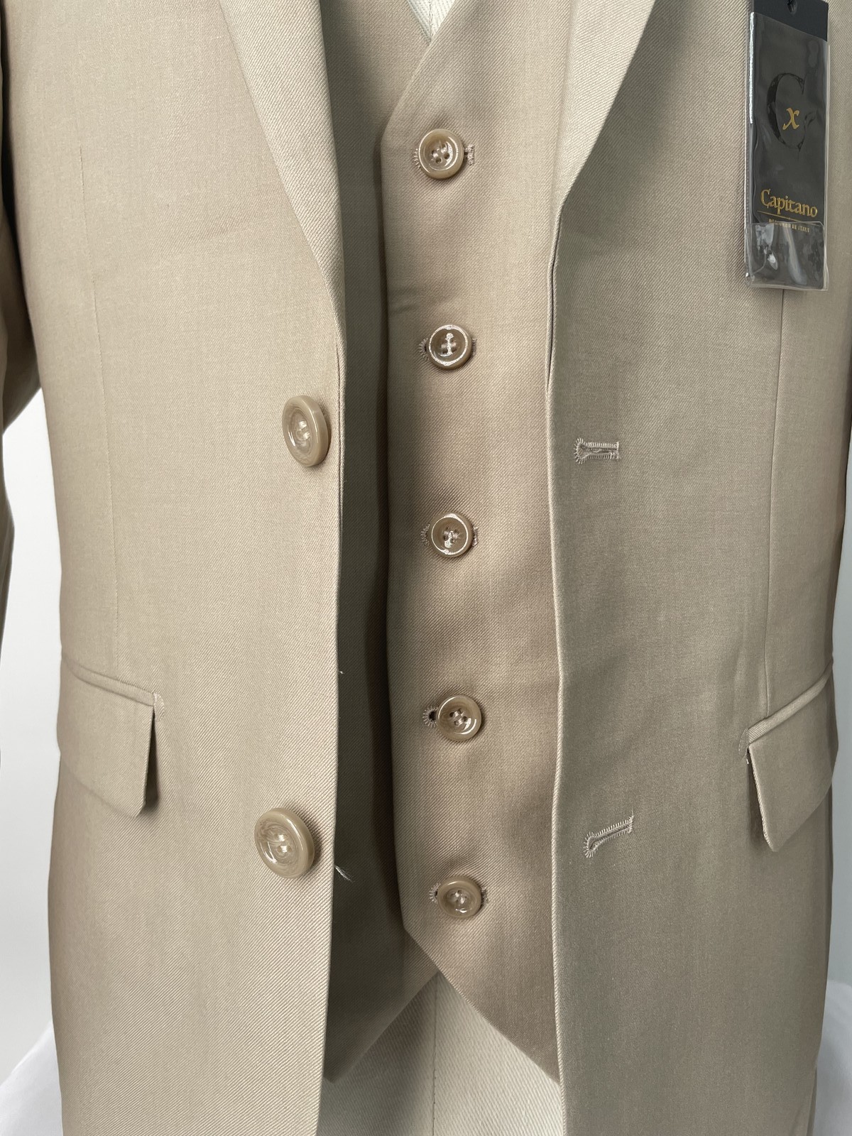 Capitano Men 3 Piece Suit Beige Size 40R/W34 Sydney Slim Fit Single Breasted