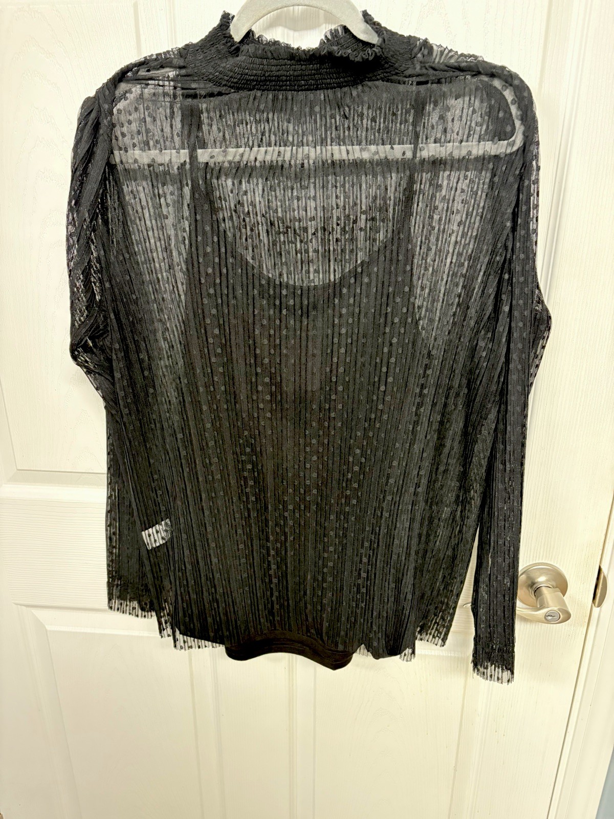 Women’s Black Lace Long Sleeve High Neck Blouse 2XL Romantic Cami Under