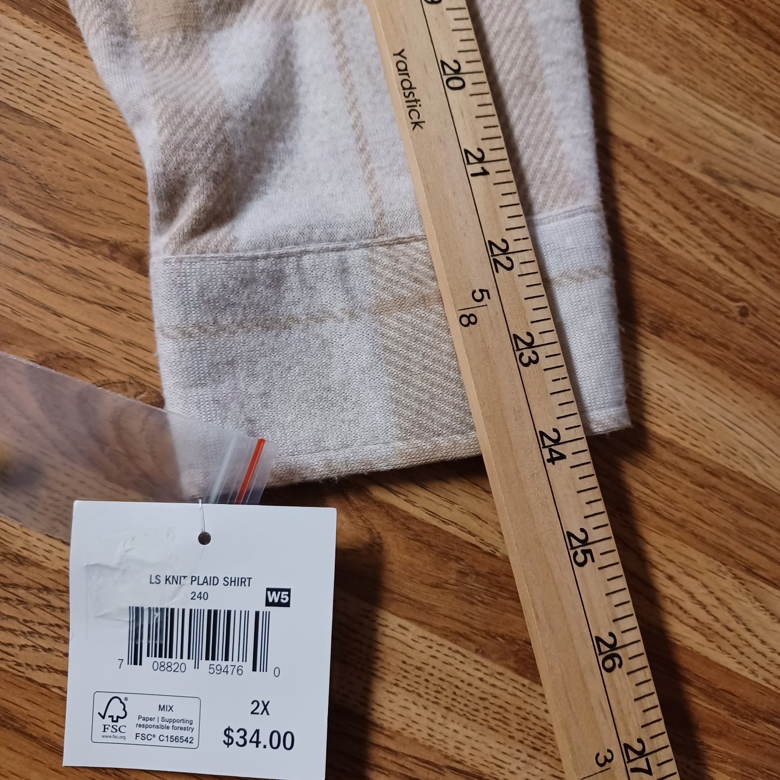 Soft Beige White Plaid Flannel L/S Knit Button-D Shirt Womens 2XL Light Academia