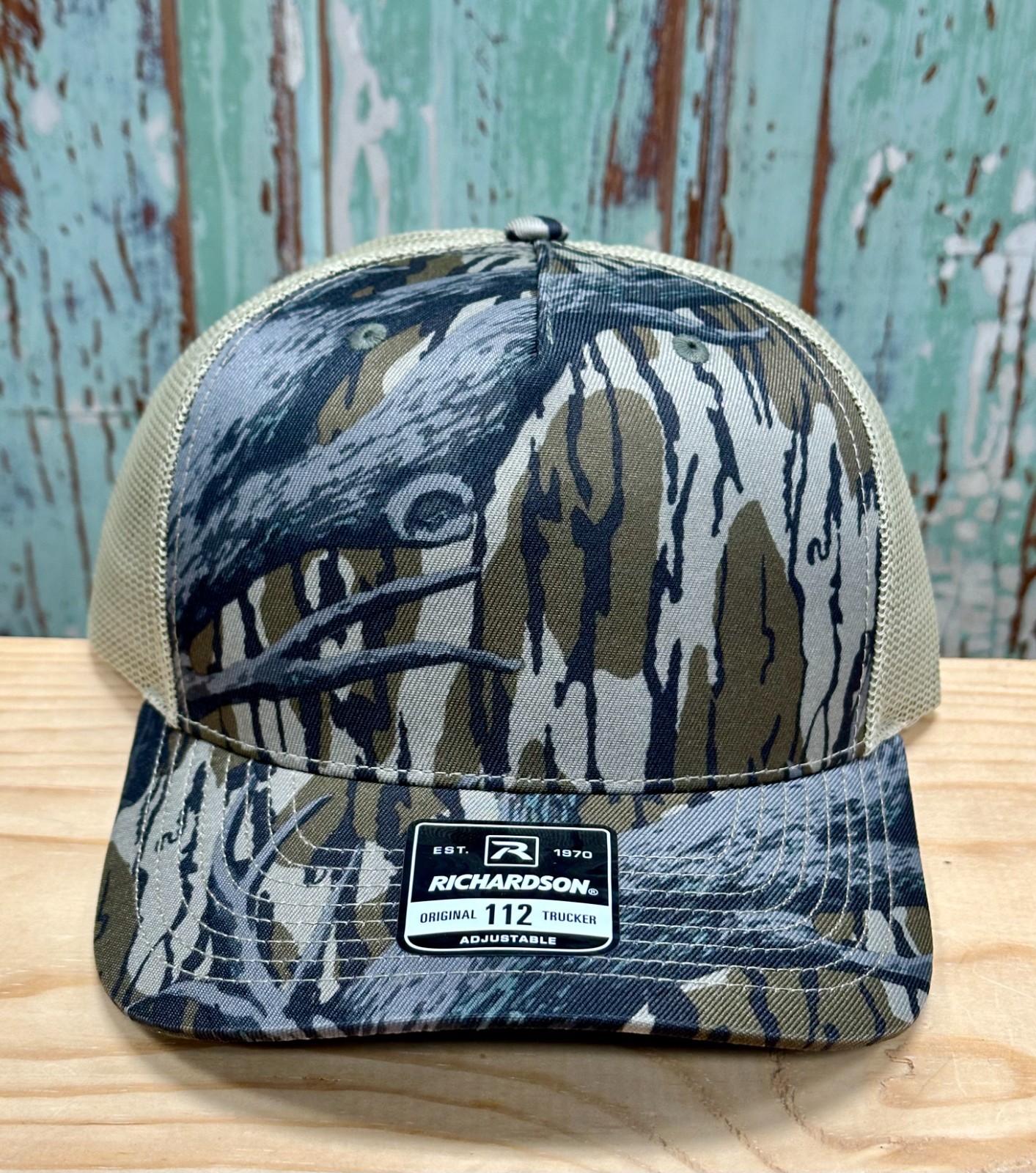 Richardson 112PFP Trucker Hat Mossy Oak Treestand Camo/Khaki Blank Cap