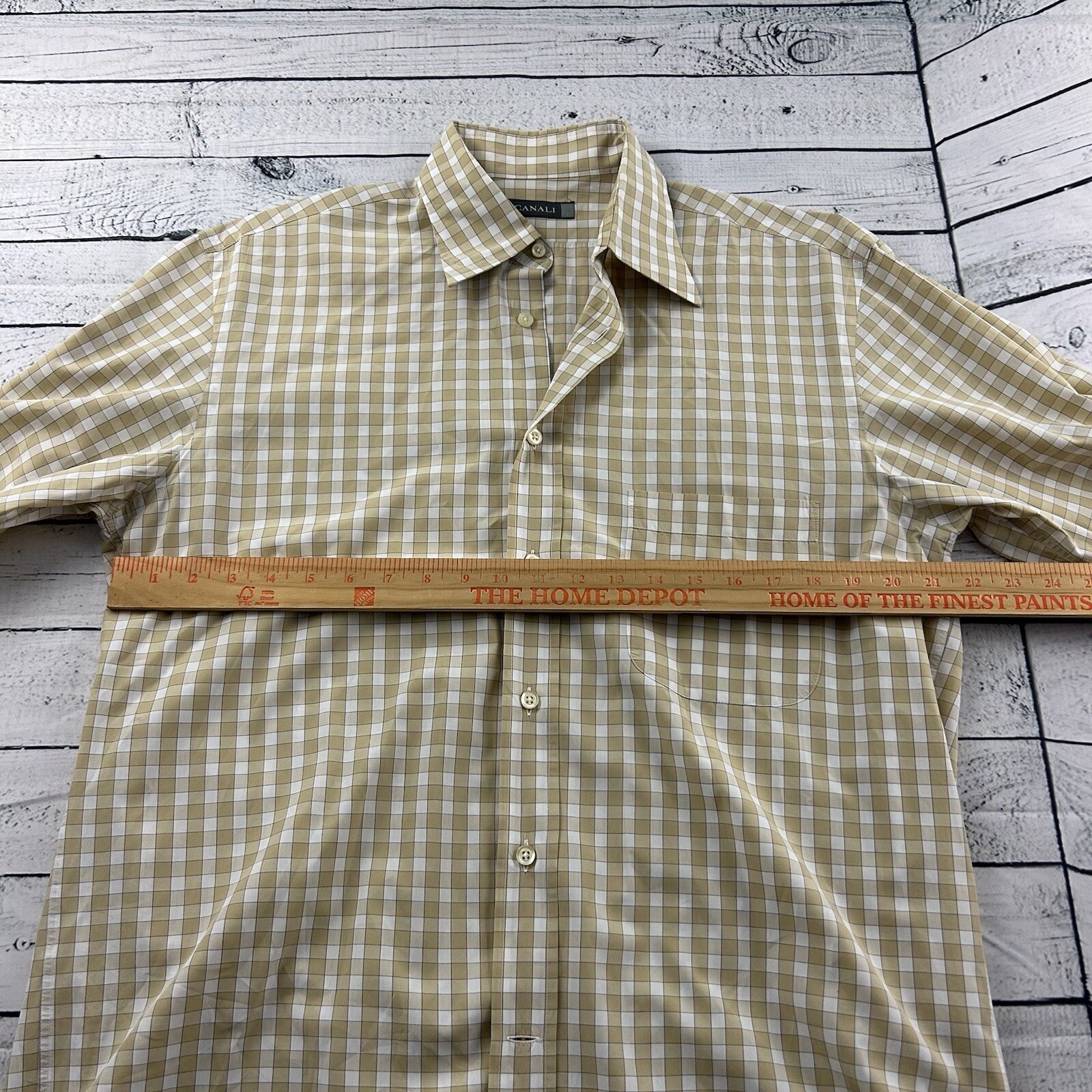 Canali Plaid Long Sleeve Button Front Shirt Men’s Medium Beige White