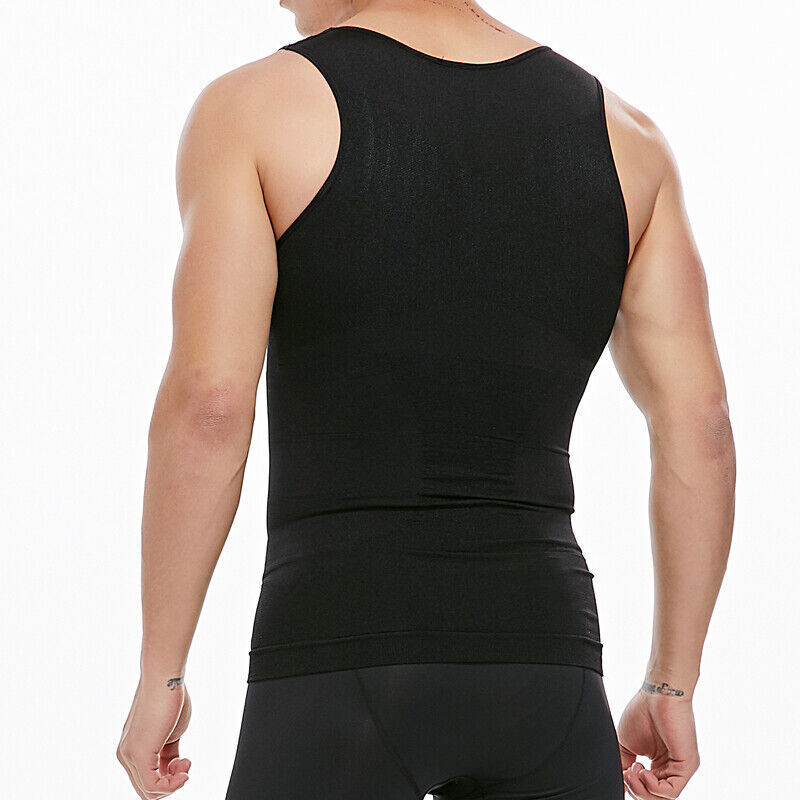 MENS SLIMMING BODY SHAPER BELLY CHEST COMPRESSION VEST GIRDLE T-SHIRT TANK TOP