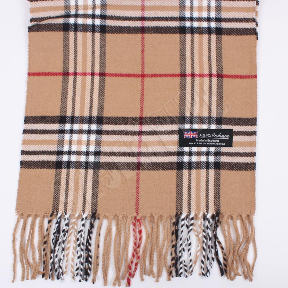 Men’s 100% CASHMERE Scarf Camel tartan Plaid Stripe Design Soft