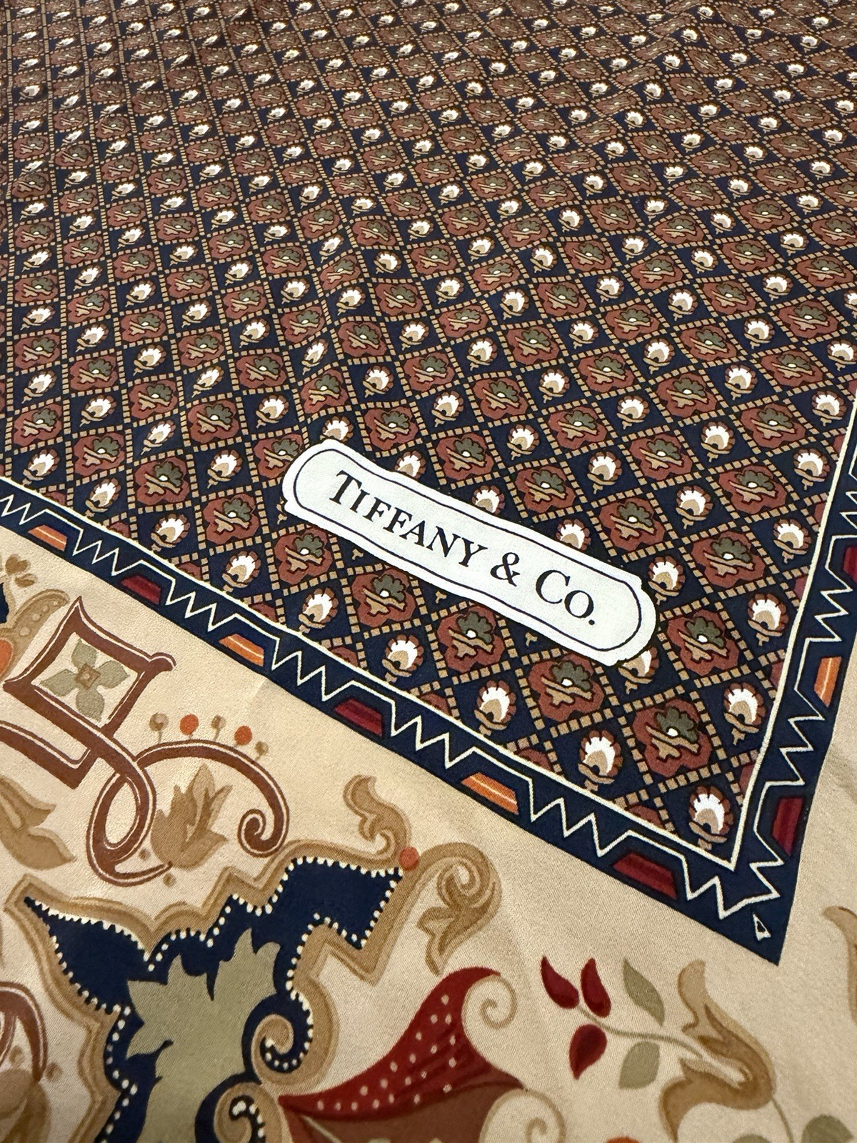 Tiffany & Co. Printed Silk Scarf Shawl Wrap Banana 34” x 34”