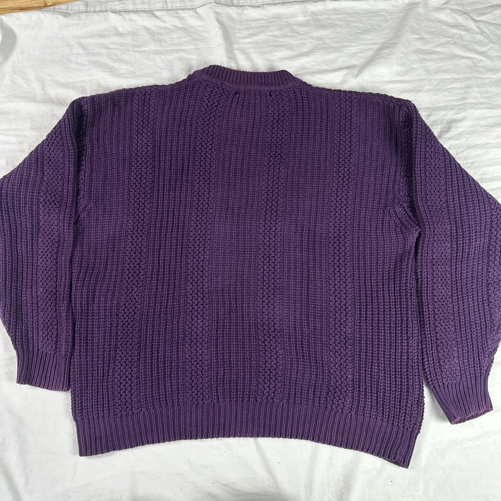 VTG Eddie Bauer Sweater Mens XL Purple Fisherman Cable Chunky Knit Heavyweight