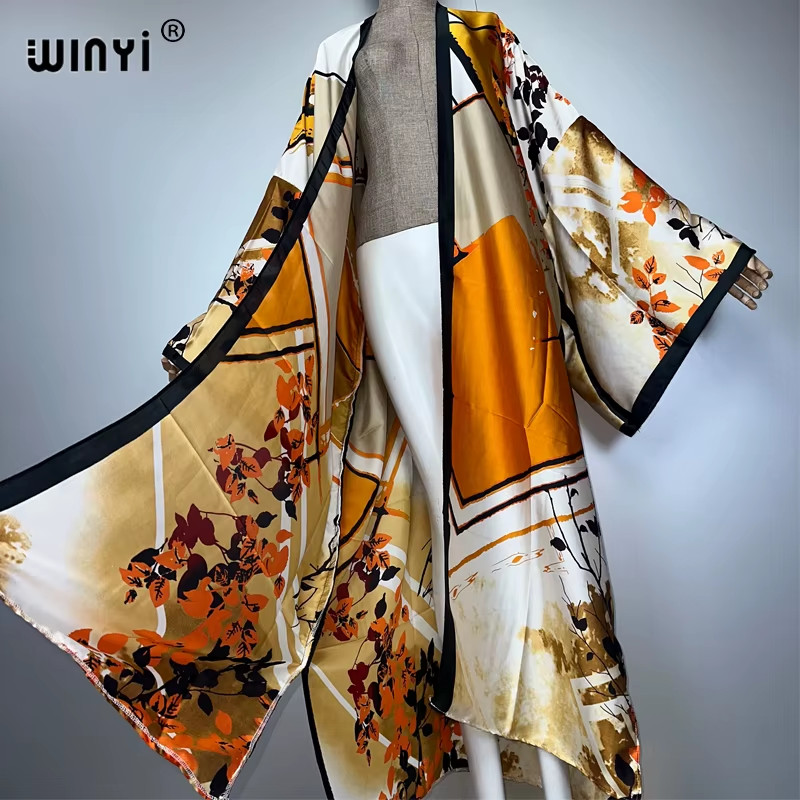 Print Boho Kimono Maxi Beach Wear Cover up Coat Party Dress Abaya Dubai Luxury M