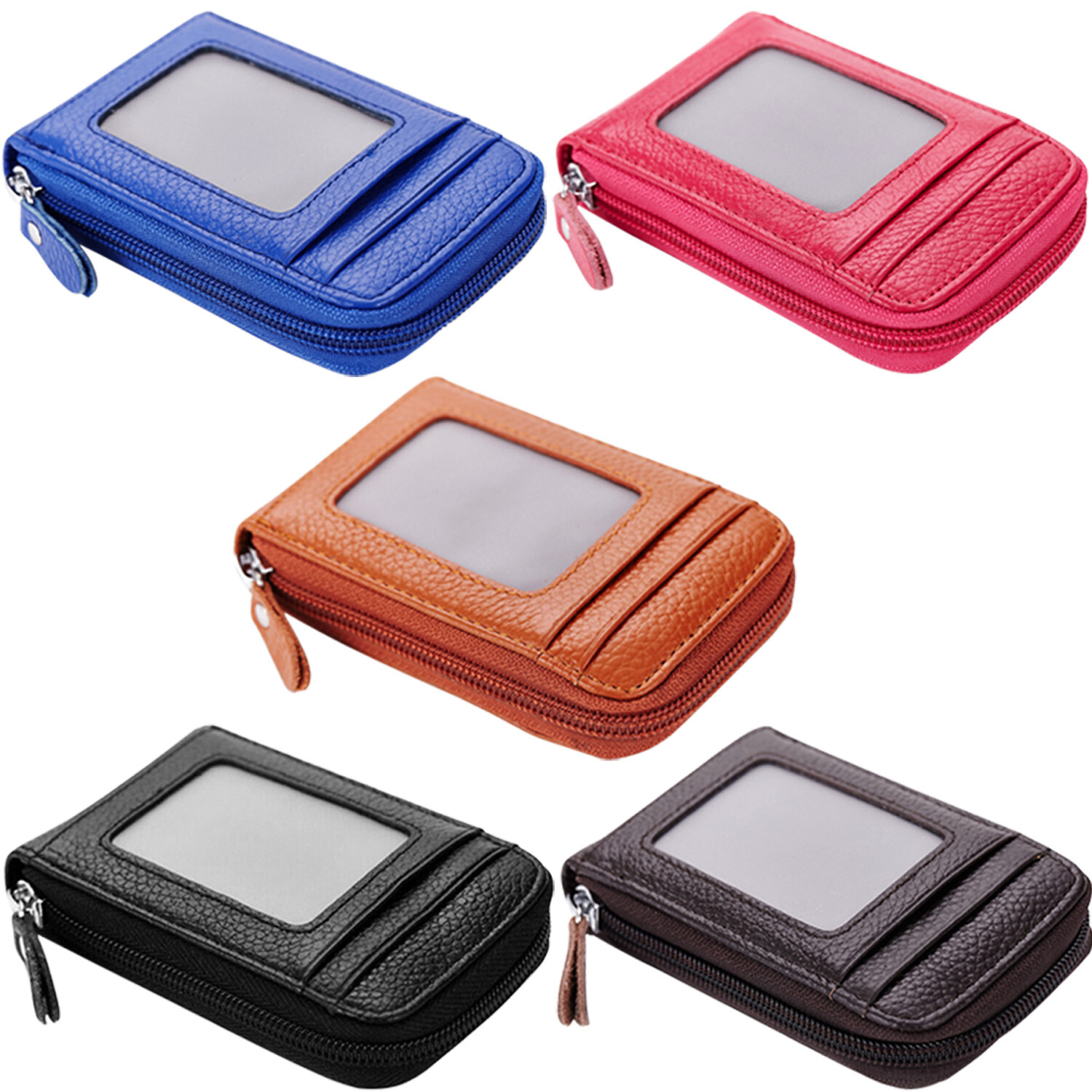 Genuine Leather Men Women Wallet Credit Card Holder RFID Blocking Zipper Pocket