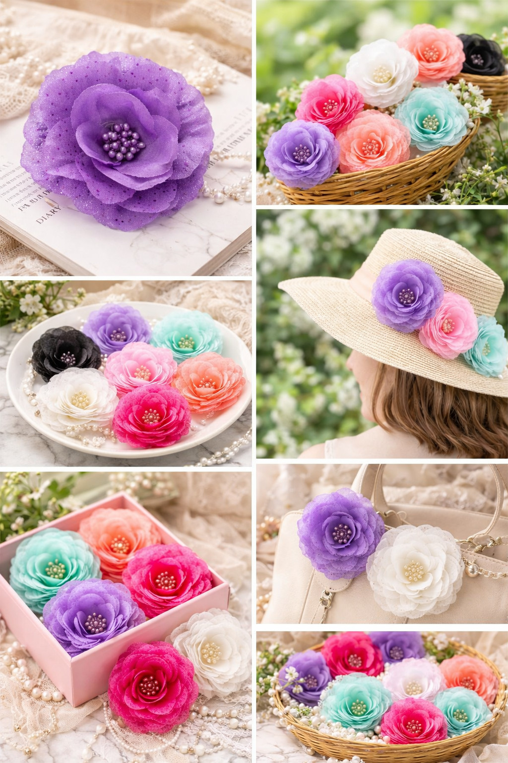 6 pcs Women Flower Hair Clip Rose Hair Clips Barrettes Beach Accessories 3.5″