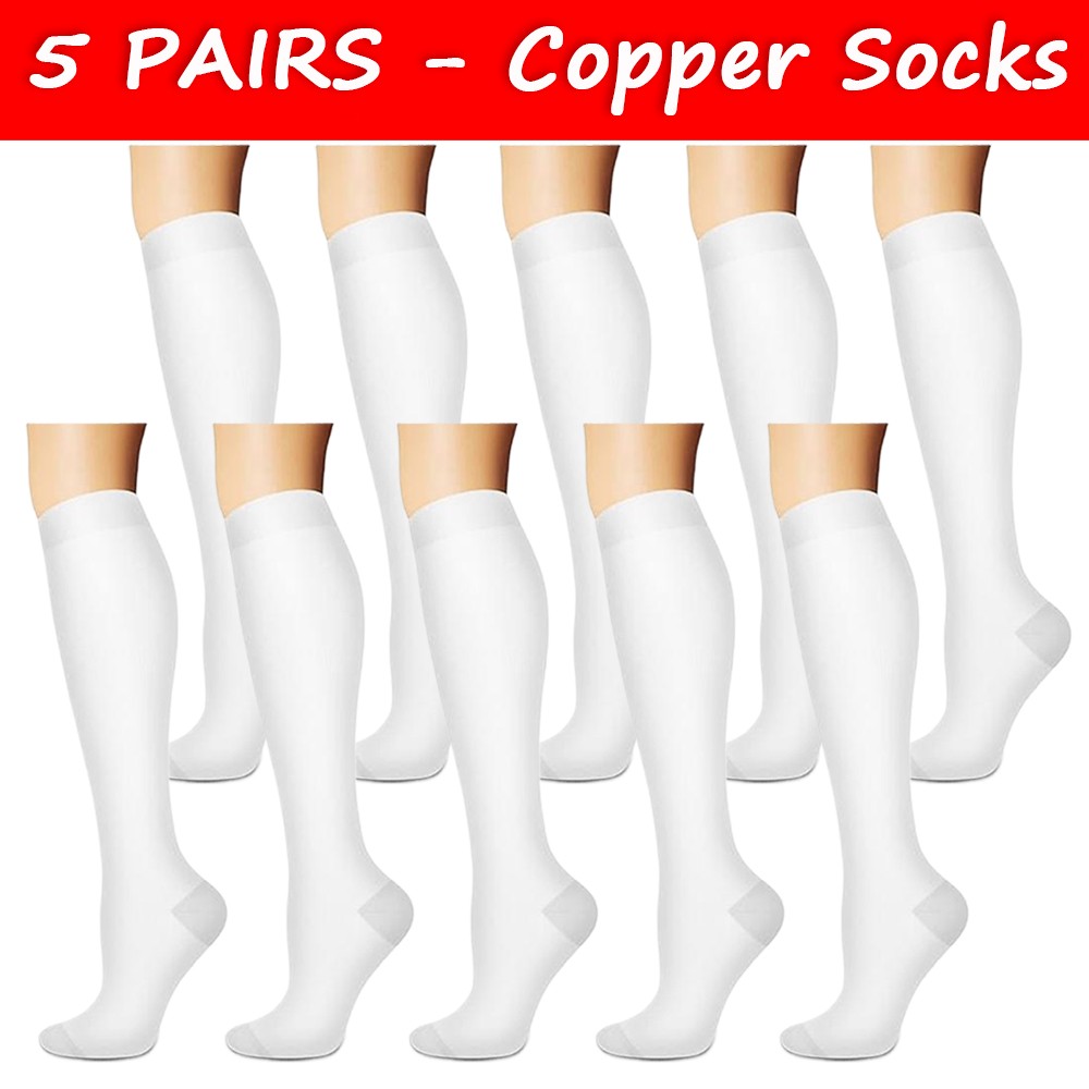 (5 Pairs) Compression 15-20mmHg Graduated Support Socks Calf Mens Womens S-XXL