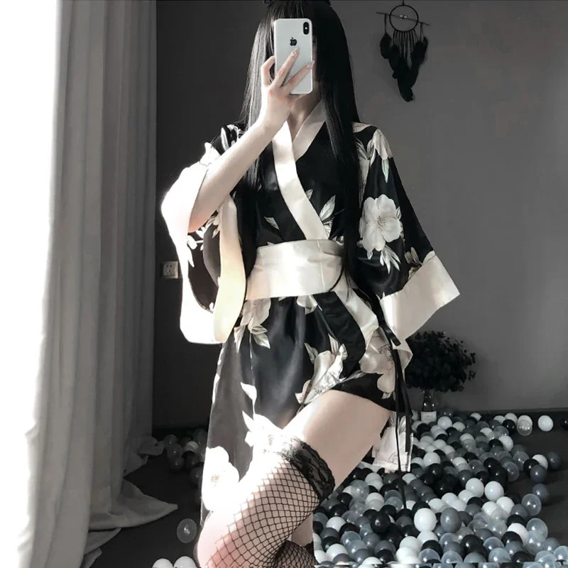 3Pcs Japanese Kimono Dress Bathrobe Women Traditional Style Yukata Costumes Paja